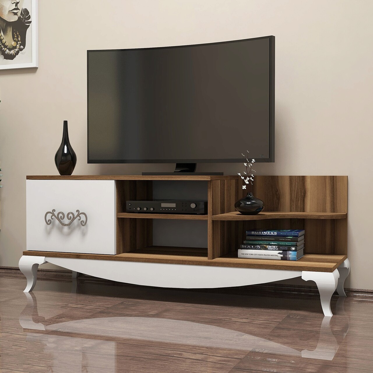 Comoda TV, Hanah Home, Sultan, 130x50.6x45 cm, Nuc/Alb - imagine 6